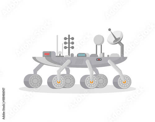 Mars exploration rover isolated icon. Robotic space autonomous vehicle for planet discovery and cosmic colonization vector illustration in flat style.