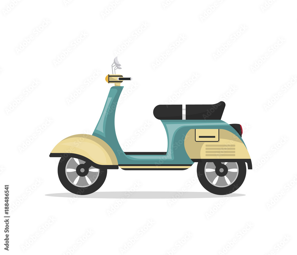 Vintage scooter icon in flat style. Personal transport, city vehicle isolated on white background vector illustration.
