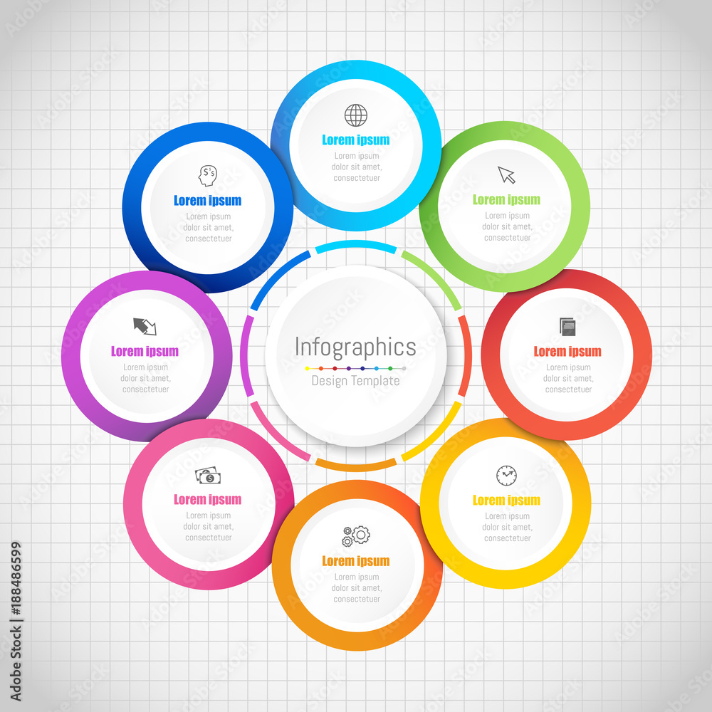 Infographic design elements for your business data with 8 options, parts, steps, timelines or processes. Vector Illustration.