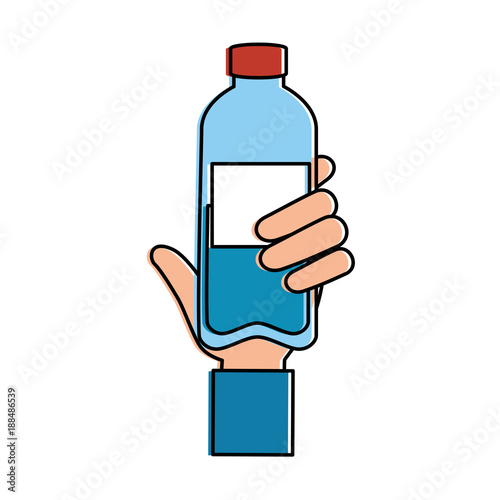 hand with bottle water plastic vector illustration design