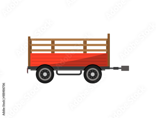 Agricultural wheeled trailer isolated icon. Heavy machinery for field work vector illustration. Rural industrial farm technics, comercial transport.