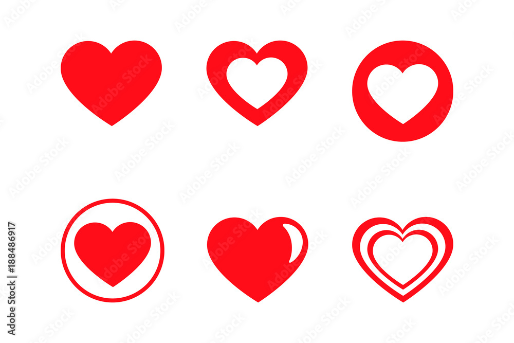 Heart vector icon set , Love symbol. Valentine's Day sign, emblem isolated on white background, Flat style for graphic and web design, logo.