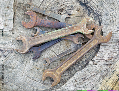 Spanners on a wooden background