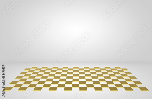 3d rendering. Golden tiles on the floor with gray color wall as background. © PATARA