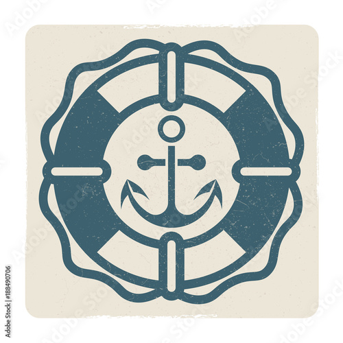 Vintage marine label with anchor and lifebuoy