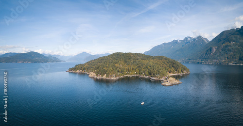 Aerial view of Bowyer Island during a sunny summer day. Taken in Howe Sound, North of Vancouver, British Columbia, Canada.   © edb3_16