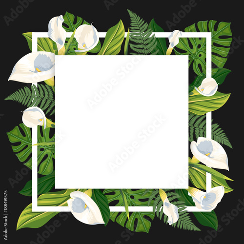 Square template with calla lilies and tropical leaves
