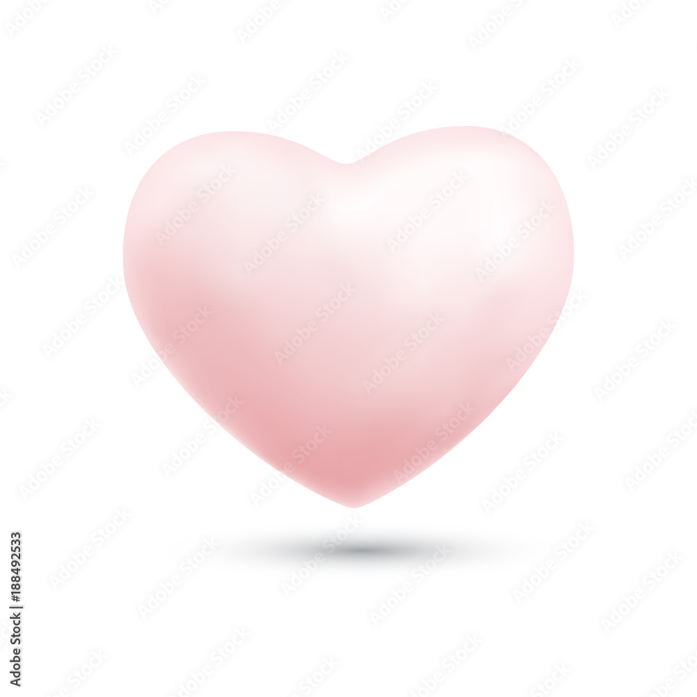 Happy valentines day with symbol 3d pink heart ballon isolated on white background.