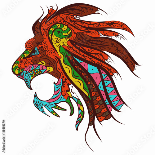 Fototapeta Naklejka Na Ścianę i Meble -  Patterned head of the lion tattoo design zentangle