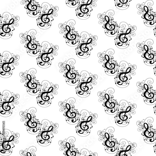 Treble clef seamless pattern Musical notes vector