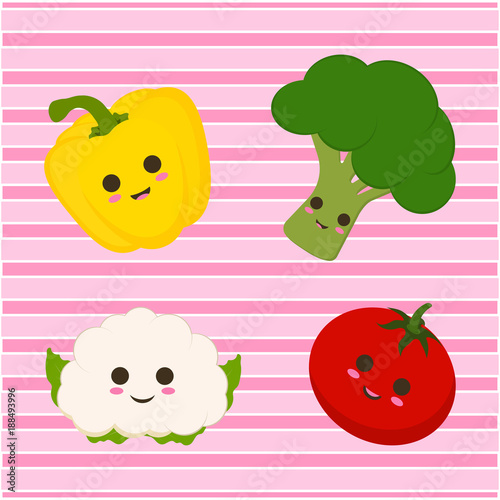 set with cute vegetables and lines photo