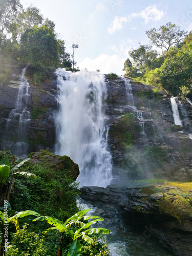 Wachirathan waterfall   waterfall in doi inthanon national park  Chiang mai Thailand.