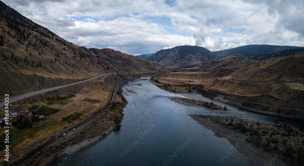 Aerial Drone Landscape View of the interior of British Columbia, Canada.