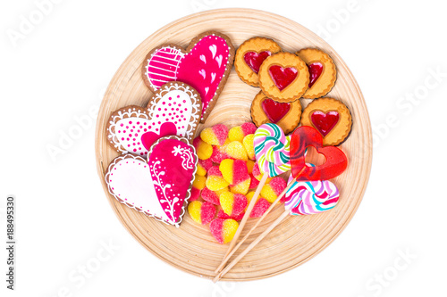 Sweets, gingerbread, lollipops, cookies for Valentine's Day