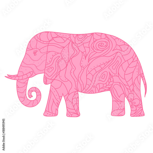Elephant. Zen art. Detailed hand drawn elephant with abstract patterns on isolation background. Design for spiritual relaxation for adults. Outline for tattoo, printing on t-shirts, posters and other