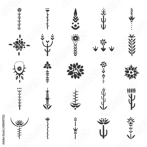 Vector set of hand drawn decorative desert flowers. For posters, patterns, lettering. photo