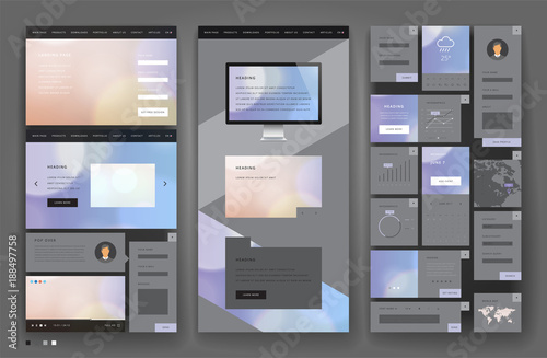 Website template design with interface elements