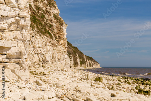 North sea coast with cliffs of Danes Dyke near Bridlington, East Riding of Yorkshire, UK