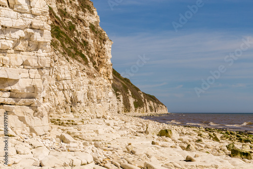 North sea coast with cliffs of Danes Dyke near Bridlington, East Riding of Yorkshire, UK photo