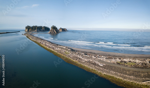 Aerial panoramic landscape view of La Push Beach in Washington Coast, United States of America. photo