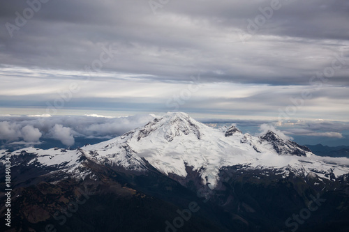 Aerial view of the famous volcano, Mount Baker, that can be seen from Vancouver and Seattle. Located in Washington State. © edb3_16