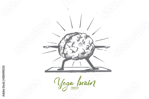 Yoga brain concept. Hand drawn yoga exercises for relaxing. Meditation for feel peace of mind and rest isolated vector illustration.
