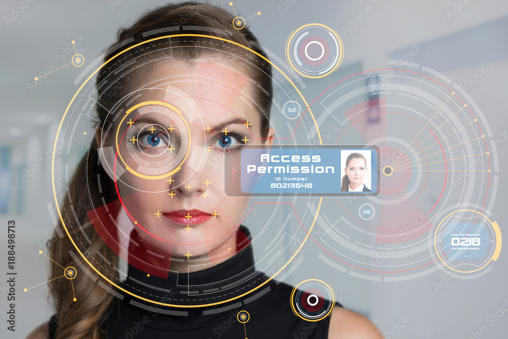 Biometrics concept facial recognition system iris recognition stock
