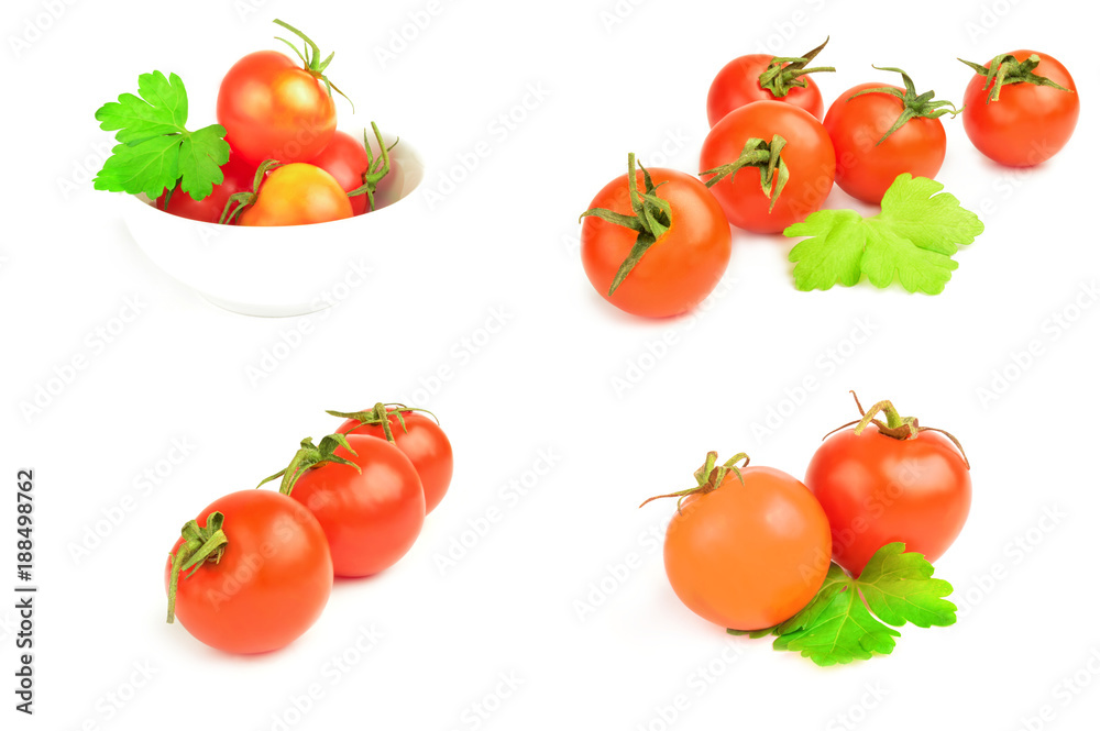Collage of tomatoes cherry isolated on a white background cutout Collage of tomatoes cherry isolated on a white background cutout