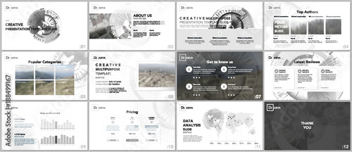 Minimal presentation templates. Technology design on white background. Futuristic technology circle element. Brochure cover vector design. Presentation slides for flyer, brochure, report, advertising