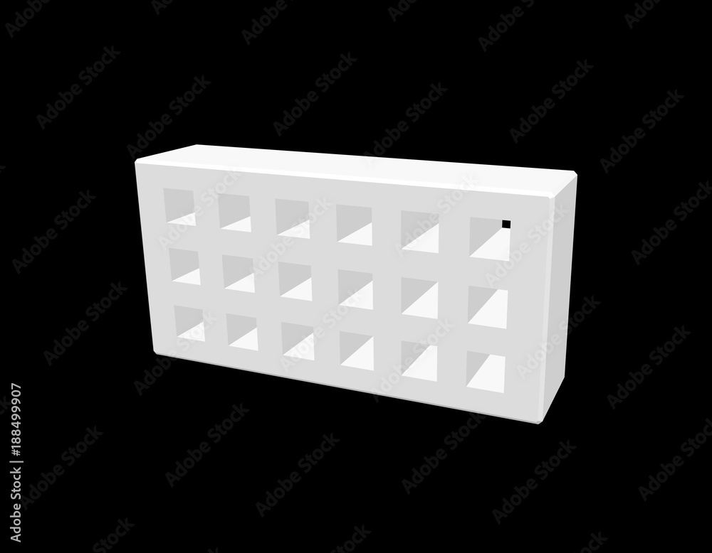 Perforated brick. Isolated on black background. 3D Vector illustration.