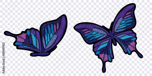 Set collection of butterflies isolated on transparent background. Vector illustration. Embroidery elements for patches, badges and stickers.