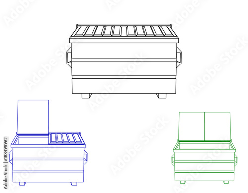 Recycling dumpster. Isolated on white background.Vector outline illustration.