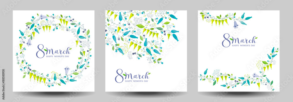 8 March flower vector greeting cards