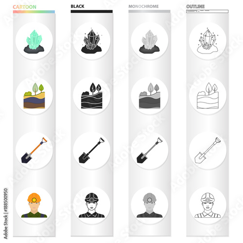 Tools, fossils, equipment and other web icon in cartoon style.Overalls, miner, profession, icons in set collection.