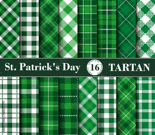 Sixteen Set of Tartan Seamless Patterns St. Patrick's Day.