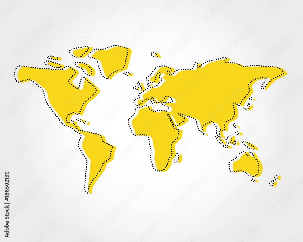 yellow dotted world map - obrazy, fototapety, plakaty 