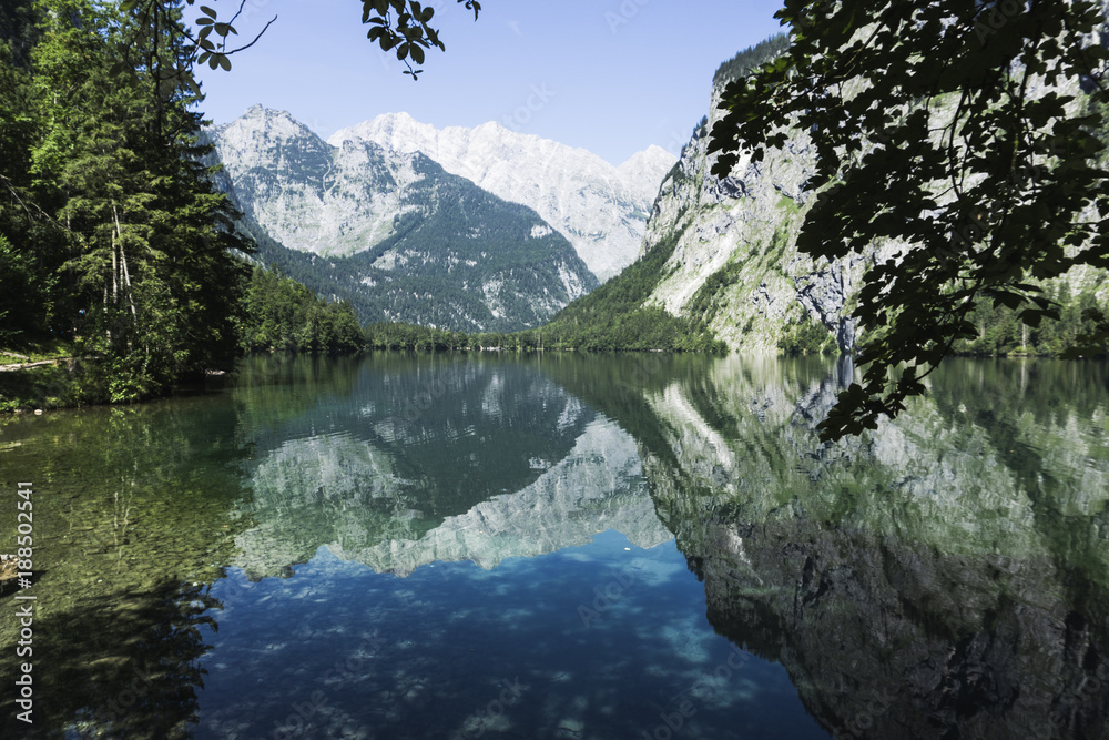 Plakat Mountains around the lake Obersee at a summer day