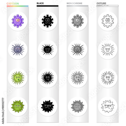 Different types of bacteria and viruses. Funny Viruses set collection icons in cartoon black monochrome outline style vector symbol stock illustration web. photo