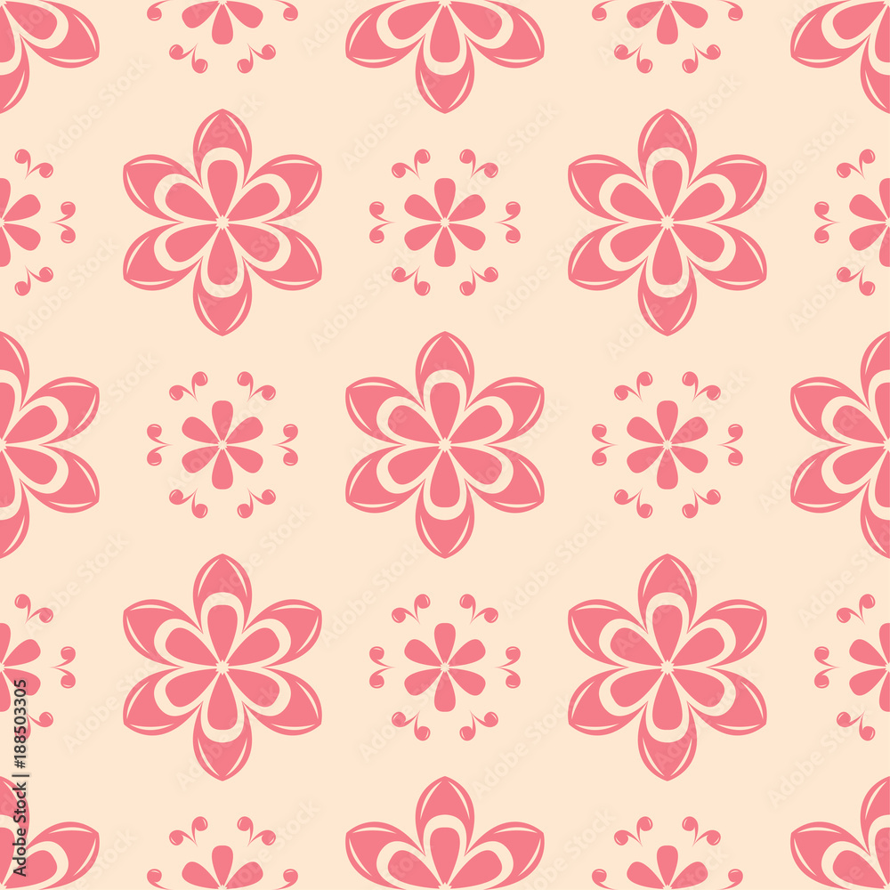 Fototapeta premium Red floral seamless pattern on beige background