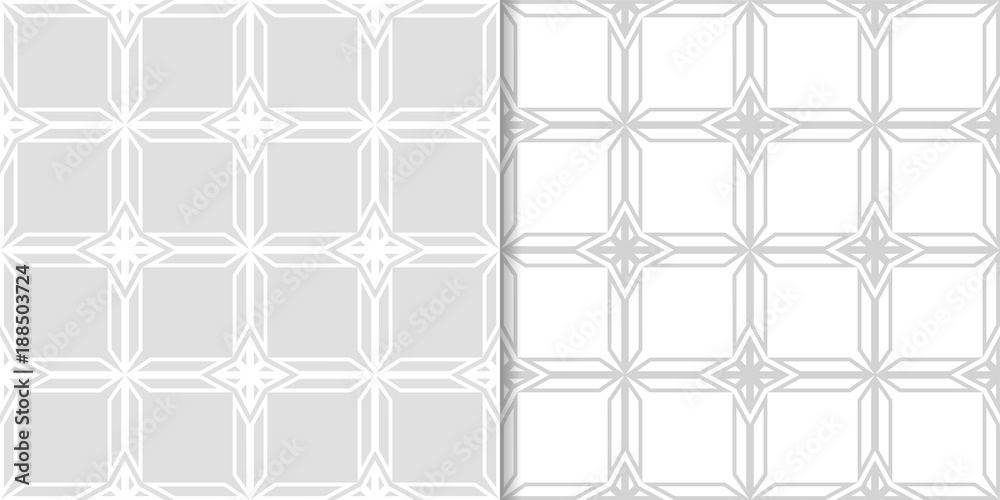 Set of geometric ornaments. Light gray seamless patterns Set of geometric ornaments. Light gray seamless patterns