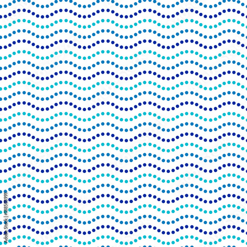 Blue and white dot art wavy water lines ethnic australian seamless pattern, vector