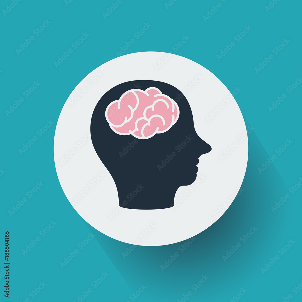Flat Design Human Head Silhouette with Brain Icon. Vector, illustration eps10 Flat Design Human Head Silhouette with Brain Icon. Vector, illustration eps10