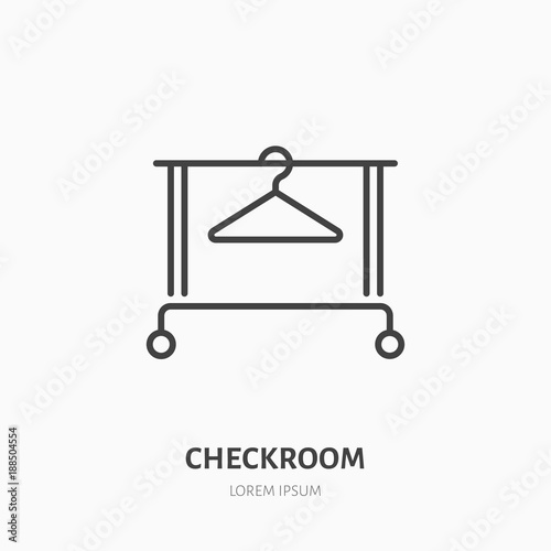 Clothes hanger icon, clothing rack line logo. Flat sign for checkroom. Logotype for laundry shop, dry cleaning, retail store.