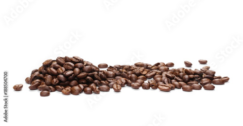 Pile coffee beans isolated on white background and texture, top view © dule964