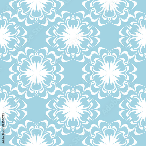White floral seamless design on blue background