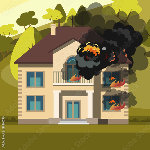 Blazing house burning with fire
