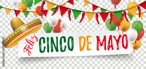 Paper Banner Buntings Chili Sombrero Feliz Cinco de Mayo photo
