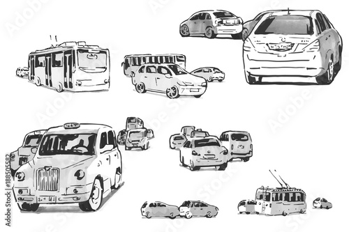 sketches of machines moving in different directions