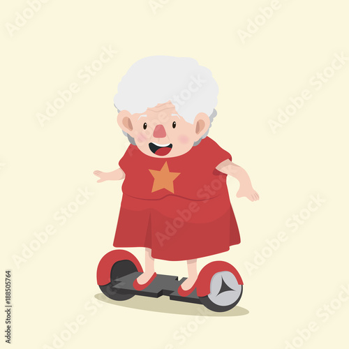 Happy old woman with electric scooter design