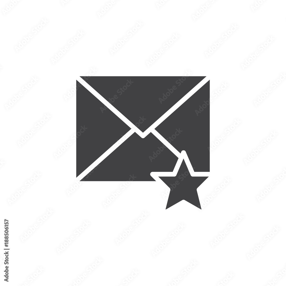 Favorite email icon vector, filled flat sign, solid pictogram isolated on white. Envelope and star symbol, logo illustration.